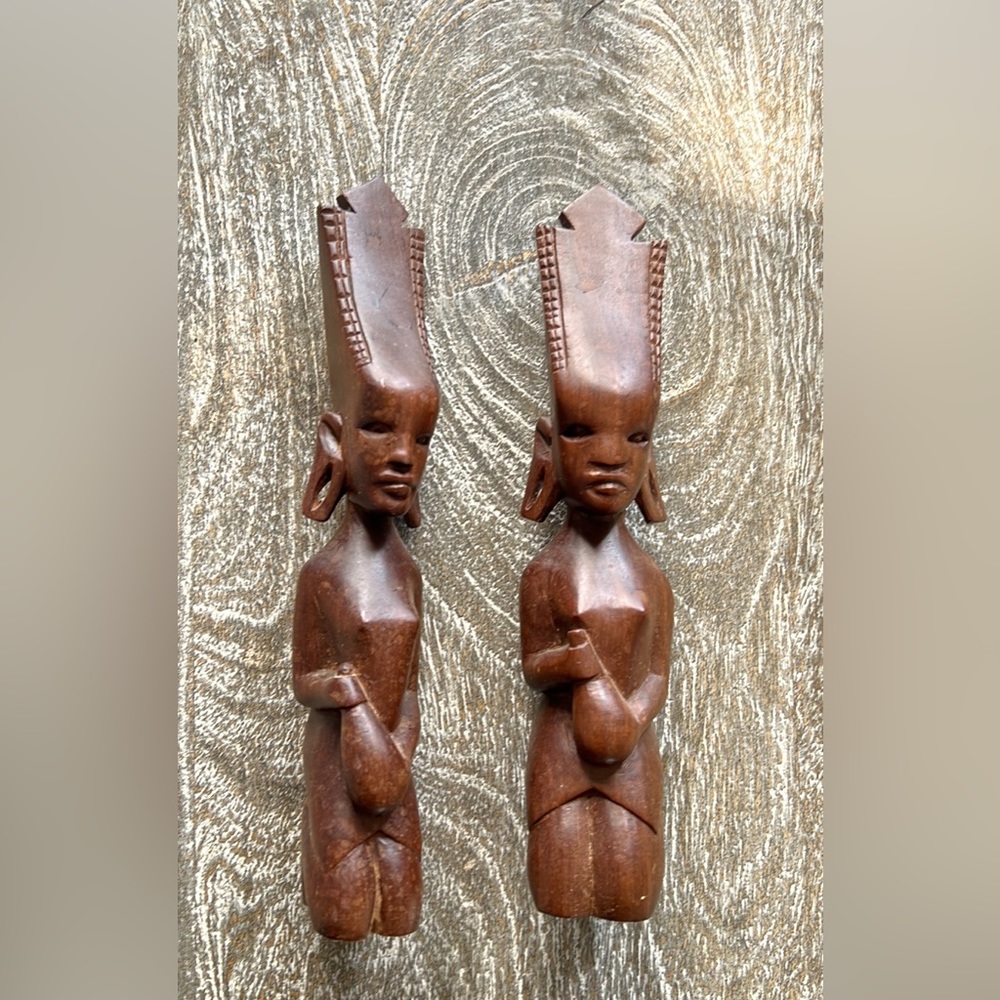 Hand carved wooden statues. Set of 2